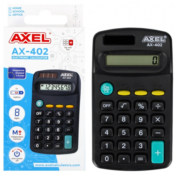 Calculator pentru birou, Axel, 8 cifre, 6x11x2 cm, Negru
