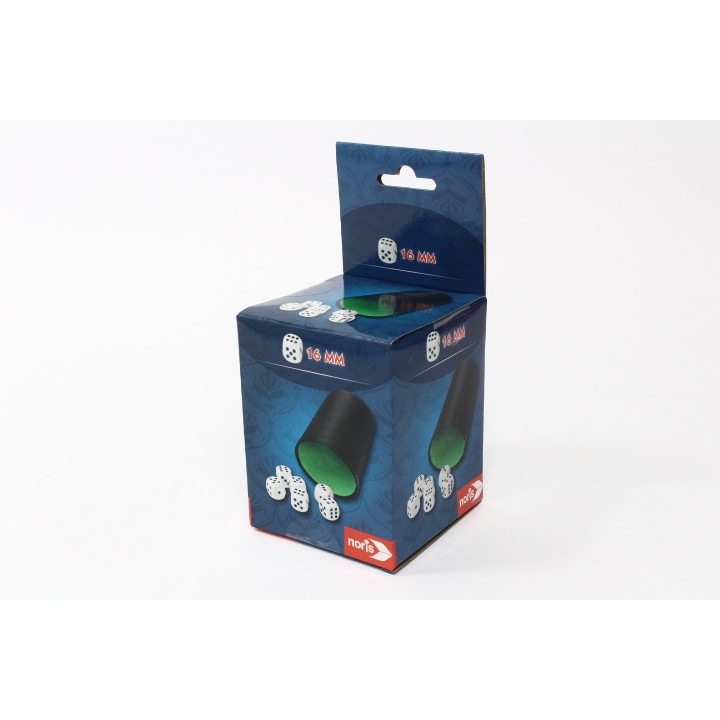 Bögre 6 dobókockával, Noris, fekete/zöld/fehér