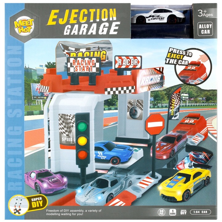 Set jucarie vehicule Racing, Plastic/Metal, 27x28x7cm, 3+ ani, Multicolor