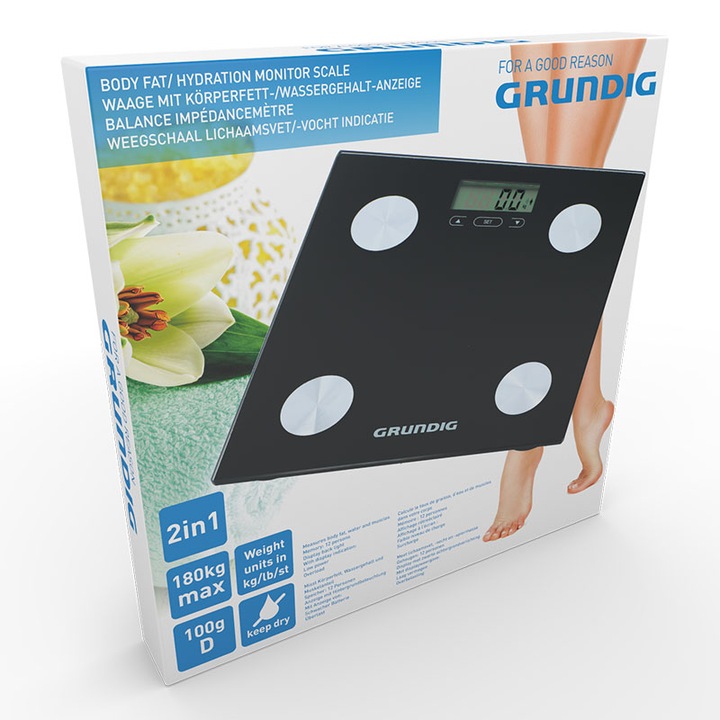 ND38_8711252186825 Grundig - електронна везна за баня за анализ на ИТМ до 180 кг