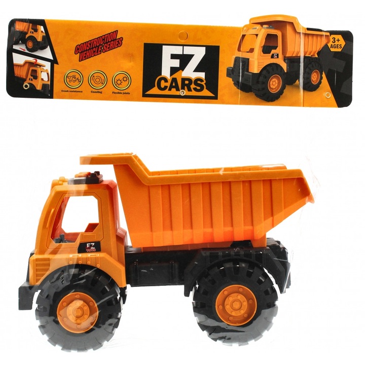 Camion basculanta de jucarie, Plastic, 35x34x15 cm, Portocaliu/Negru
