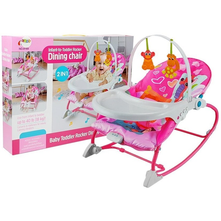 Бебешко столче за хранене Cradle Bouncer, Leantoys, 72 x 49 x 35 см, розово