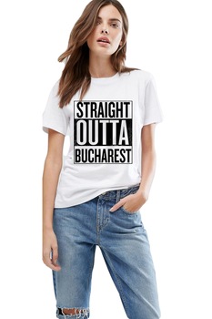Tricou dama alb - Straight Outta Bucuresti, Alb Tricou dama alb - Straight Outta Bucuresti, Alb
