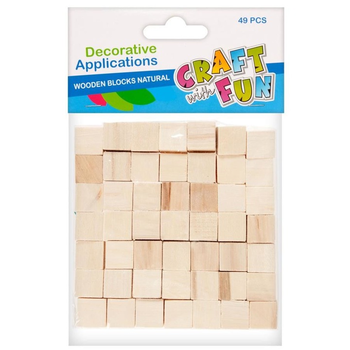 Cuburi artizanat, Craft with Fun, Lemn, 12x19 cm, 49 elemente, Natural