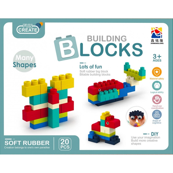 Set de constructie, 20 piese, Plastic, Multicolor