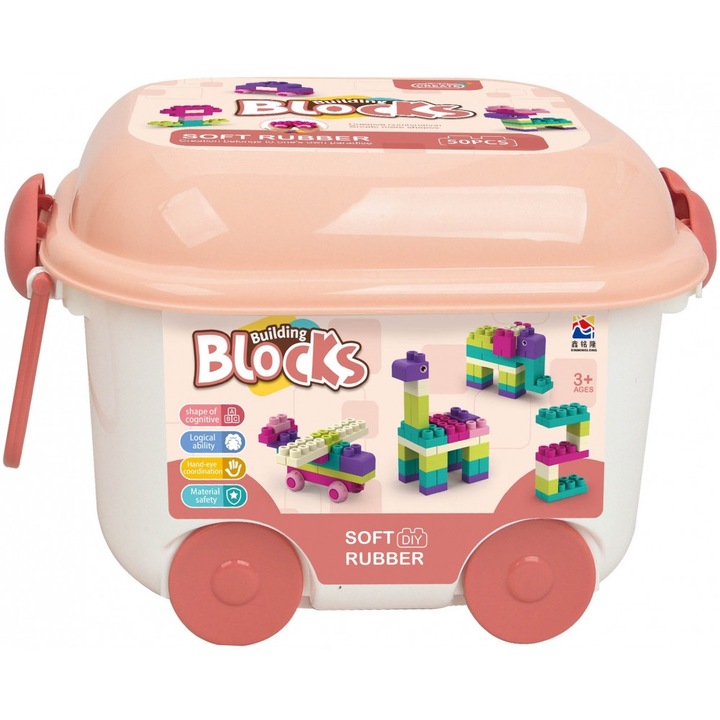 Set de constructie, 50 piese, Plastic, Multicolor