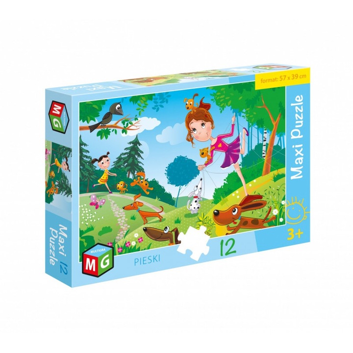 Maxi Puzzle - Kutyák, Többszínű, 3 év+, 12 db, Többszínű