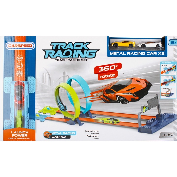 Set pista/masina de curse, Plastic/Metal, 390 cm, 6+ani, Multicolor