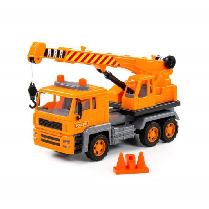 Utilaj de constructie de jucarie, Polesie, camion cu macara, portocaliu