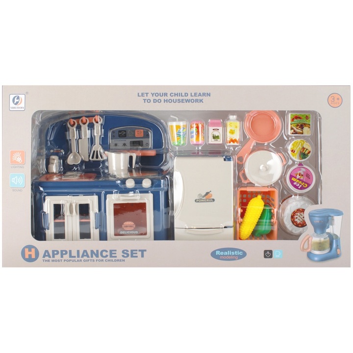 Кухня с аксесоари за деца, Mega Creative, Пластмаса, 3 години+, Многоцветна