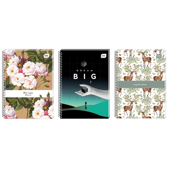 3 db A4-es spirálfüzet készlet, 50 lapos, Többszínű