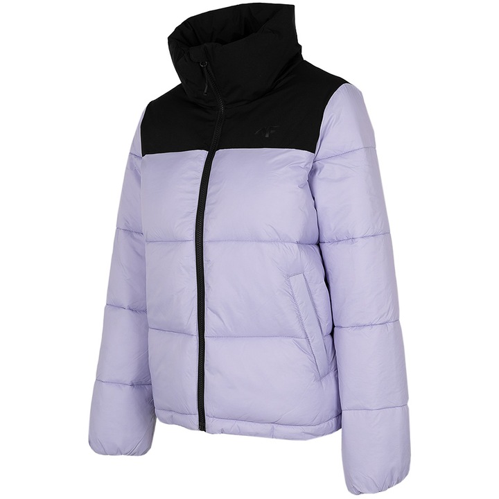 Jacheta matlasata pentru femei, 4F, H4Z22 KUDP014 51S, Poliester, Mov/Negru, Negru/Mov