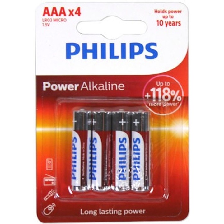 Philips - Set baterii alcaline, AAA/R03, 4 bucati