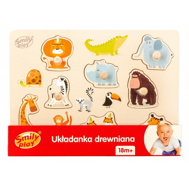 Puzzle pentru copii, Smily Play, Lemn, 18m+, Multicolor