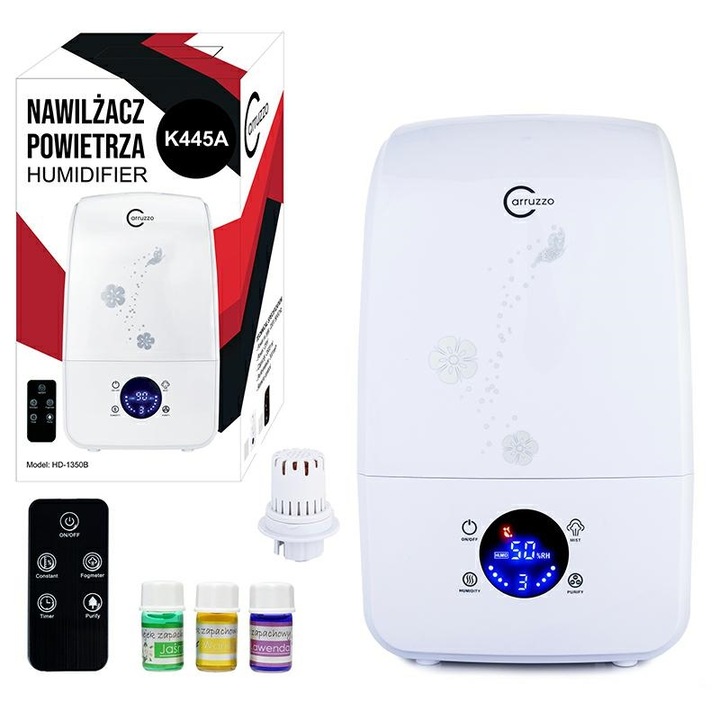 Párásító/aromadiffúzor, Carruzzo, 2,8 l, 300 ml/h, 25 W, Fehér