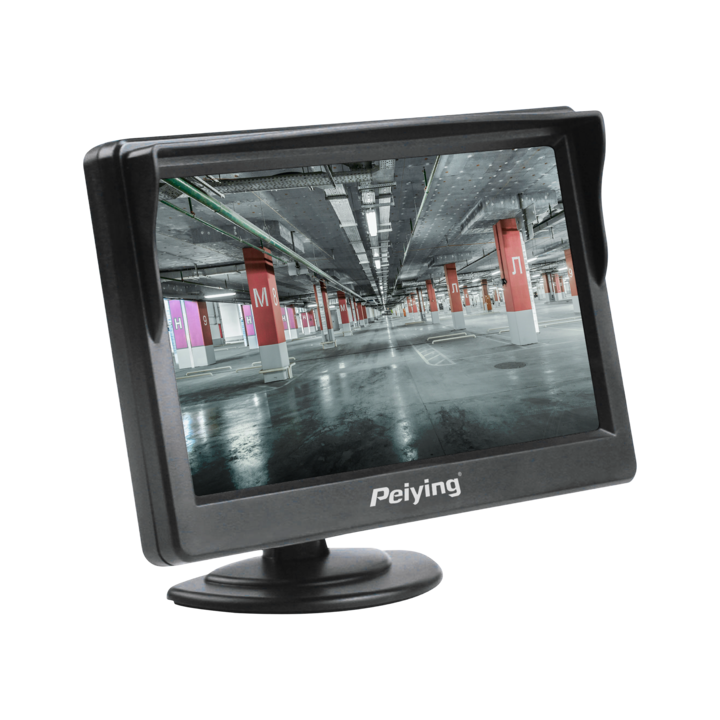 Monitor auto Peiying, 5W, 480x272px, PAL/NTSC, ABS, 12-24V DC