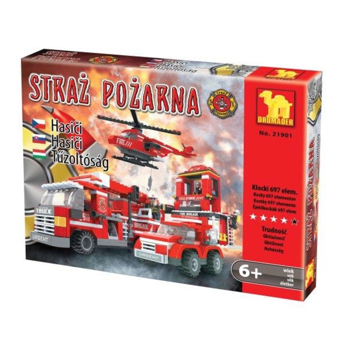 Set constructie statie pompieri, Dromader, Plastic, Multicolor, 697 piese