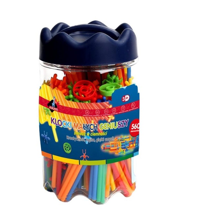 Askato építőkészlet, foszforeszkáló, 3 év+, többszínű, 560 db