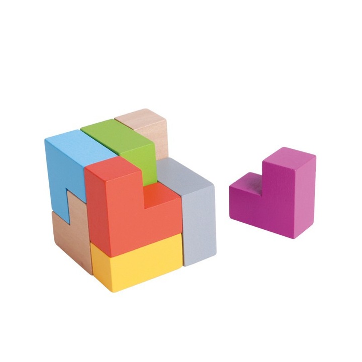 Puzzle 3D tip cub, Iwood, Lemn, Multicolor