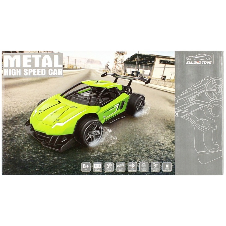 Masinuta, Metal, Cu telecomanda, 2.4 gHz, 8 ani+, Verde