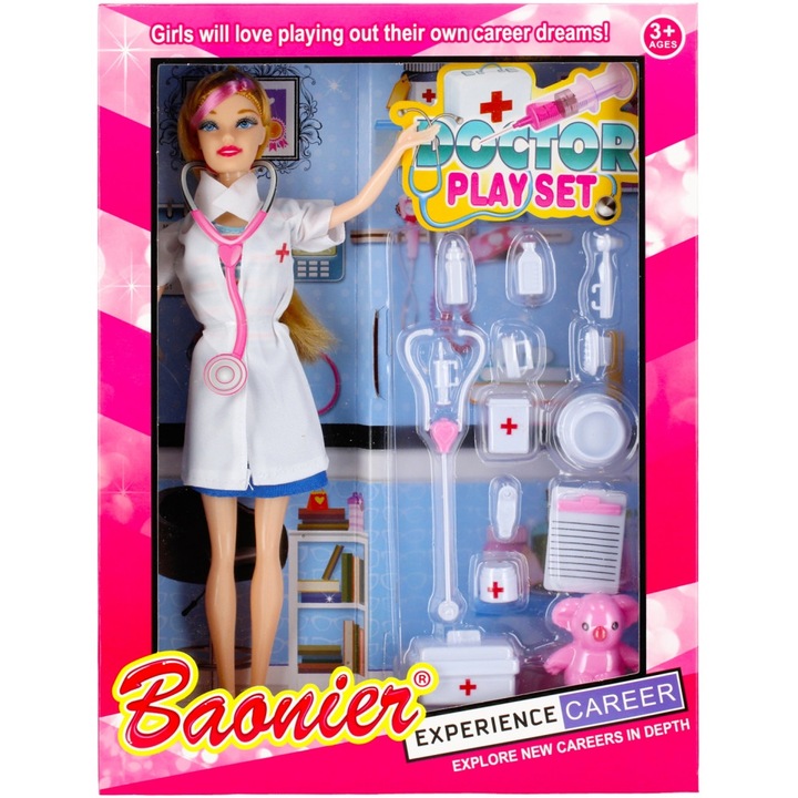 SET PAPUSA CU ACCESORII, MEGA CREATIVE, 29CM, 26X34X6