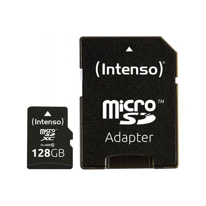 SDXC memóriakártya, Intenso, 128 GB, Class 10, Adapterrel, Fekete