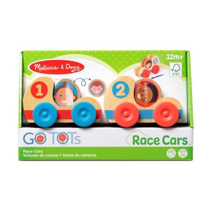 2 db fa versenyautó készlet, Melissa & Doug, 1 év+, Többszínű