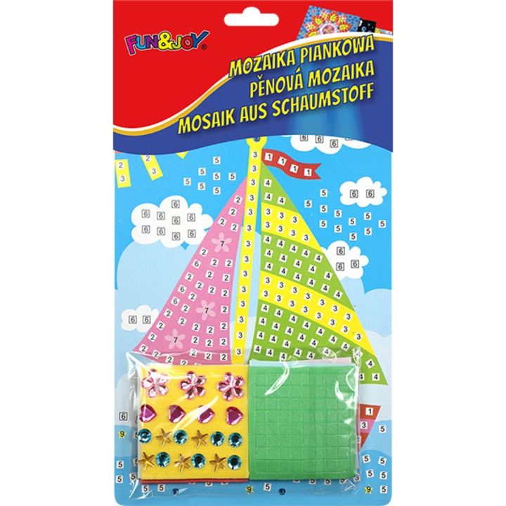 Hab mozaik matrica készlet + 19 db öntapadó kristály, Csónakmodell, 16,3 x 23,4 cm, Többszínű