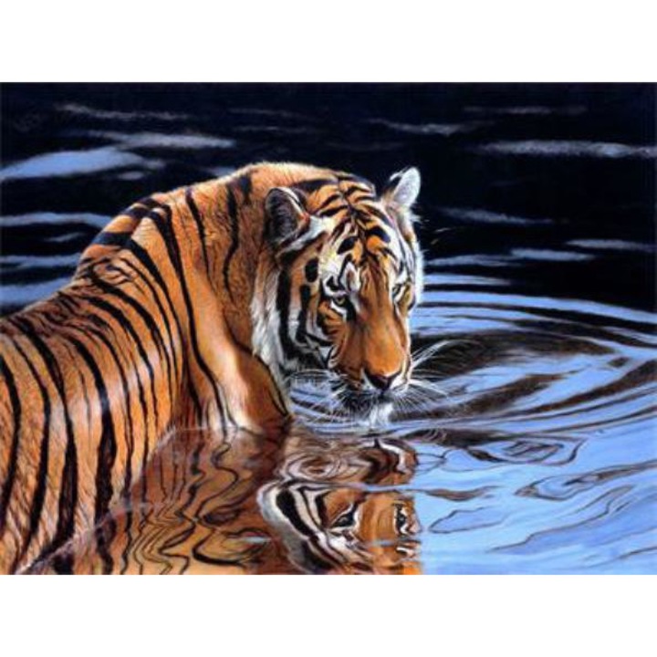 Broderie mozaic cu diamante, tiger in water, 30x40 cm