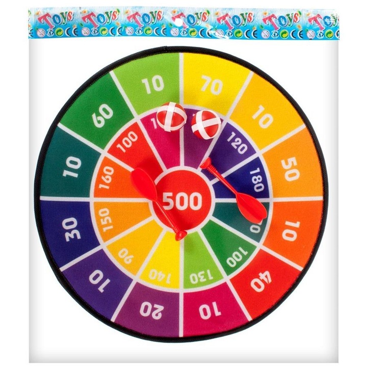 Tépőzáras dart tábla + 4 kiegészítő, 37x39x2 cm,