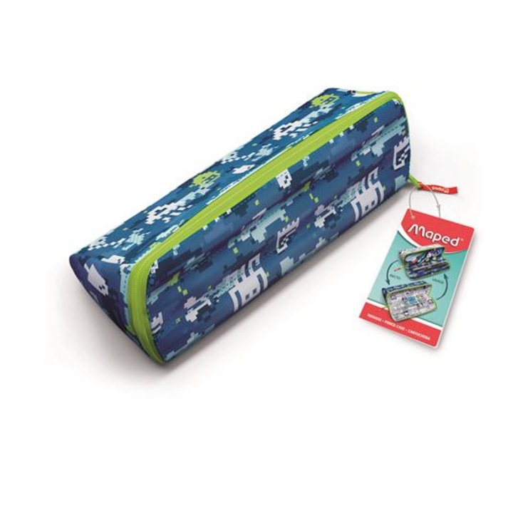 Maped Open XXL Effect pixel mintás háromszög alakú kifordítható cipzáras tolltartó