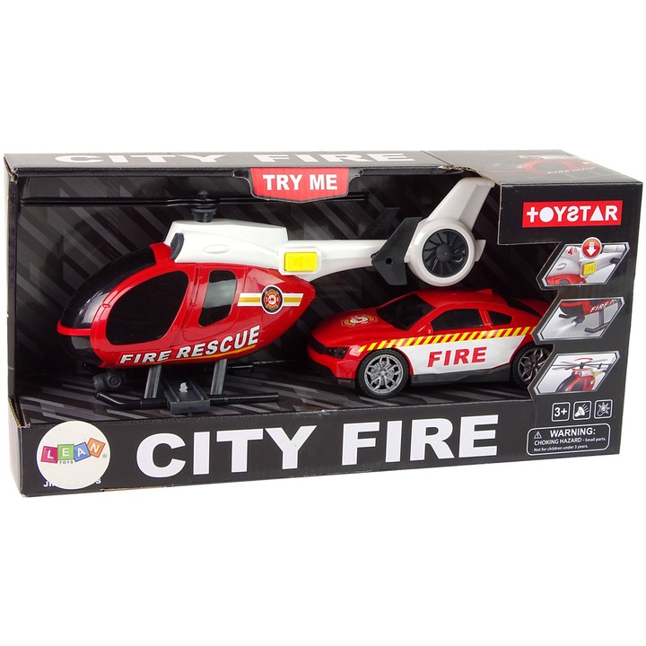 Zestaw Pojazdów Helikopter Auto Straż Pożarna Dźwięk 12964