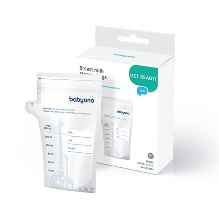 Pungi De Depozitare, Babyono, Inchidere Etansa Cu Cordon, Baza Stabila, Camp Special Pentru Inregistrarea Informatiilor, 30 Bucati, 180Ml Capacitate Fiecare
