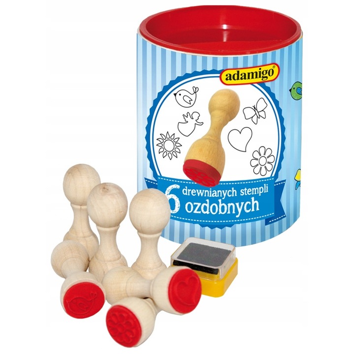6 db-os bélyeg készlet, Adamigo, Fa, Barna/Vörös