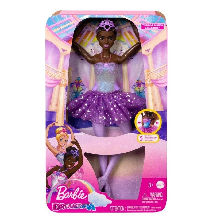 Barbie Dreamtopia: Tündöklő szivárványbalerina baba - barna