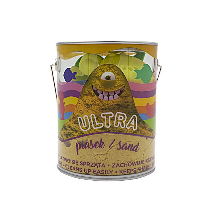 Nisip cinetic, galben, 900 g + 4 forme pesti+ 2 unelte