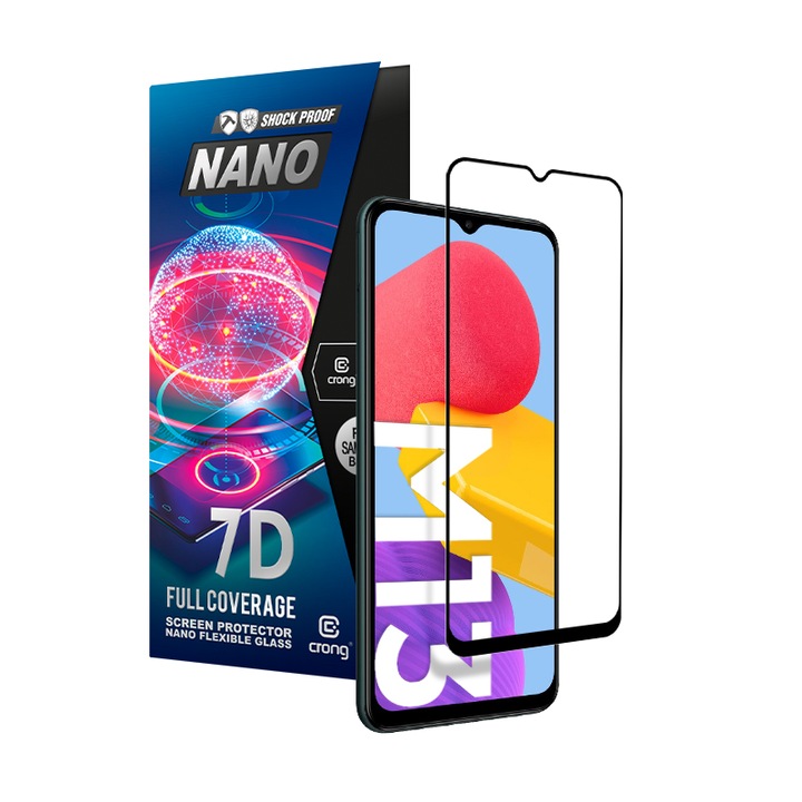 ND38_CRG-7DNANO-SGM13 Гъвкаво стъкло Crong 7D Nano? Неразрушимо 9H хибридно стъкло за целия екран на Samsung Galaxy M13