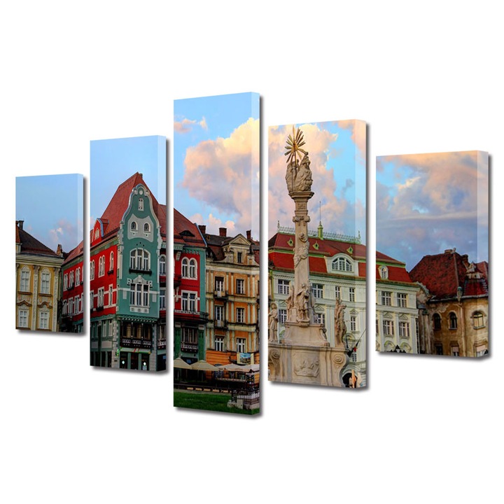 Set Tablouri Multicanvas 5 Piese Urban Orase Centrul Timisoarei, 70 x 125 cm