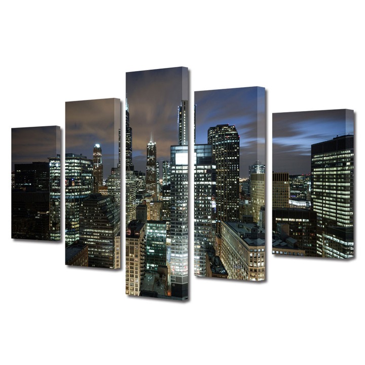 Set Tablouri Multicanvas 5 Piese Urban Orase Chicago USA, 70 x 125 cm