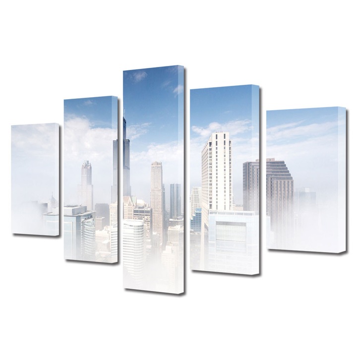 Set Tablouri Multicanvas 5 Piese Urban Orase Ceata in Chicago, 70 x 125 cm