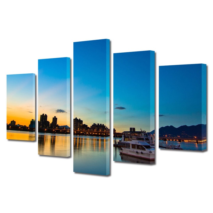 Set Tablouri Multicanvas 5 Piese Urban Orase Lumini de dupa-amiaza, 70 x 125 cm