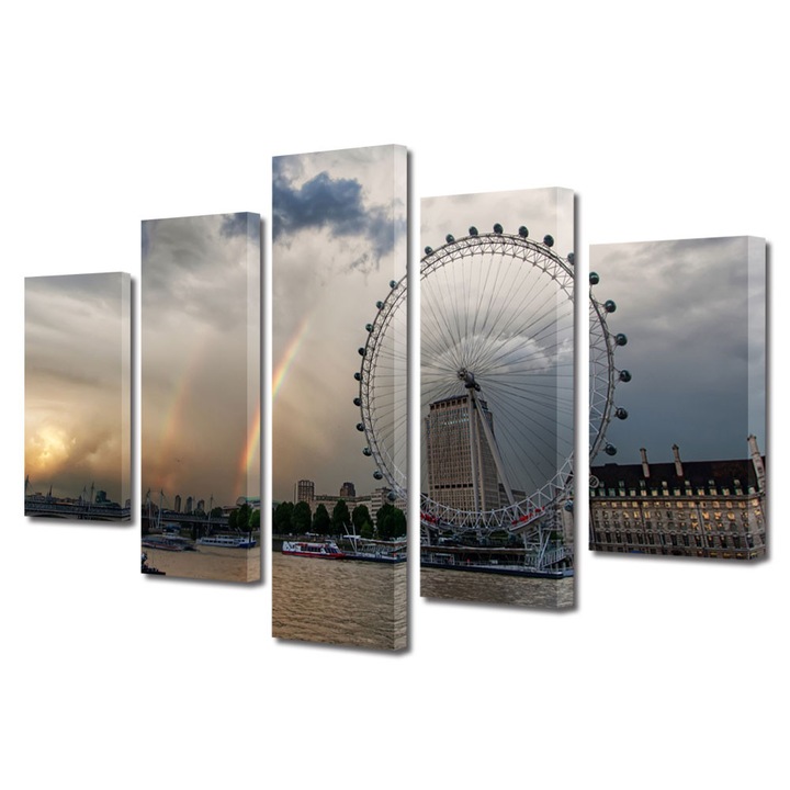 Set Tablouri Multicanvas 5 Piese Urban Orase Curcubeu in Londra, 70 x 125 cm