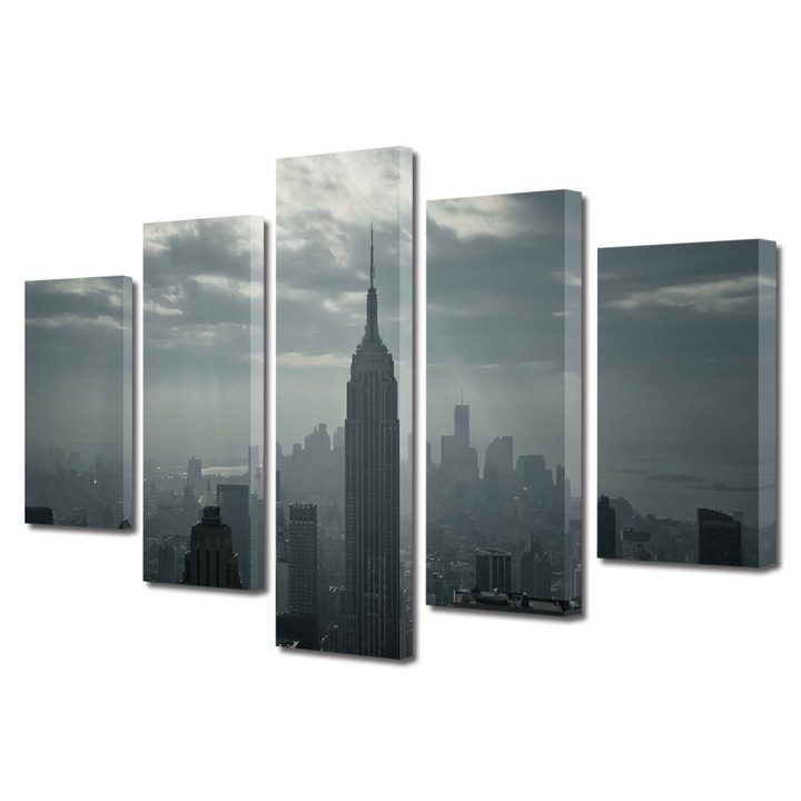 Set Tablouri Multicanvas 5 Piese Urban Orase Zgarie nori, 70 x 125 cm