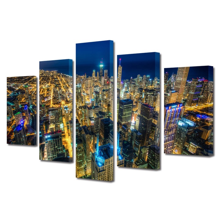 Set Tablouri Multicanvas 5 Piese Urban Orase Chicago Colorat, 70 x 125 cm