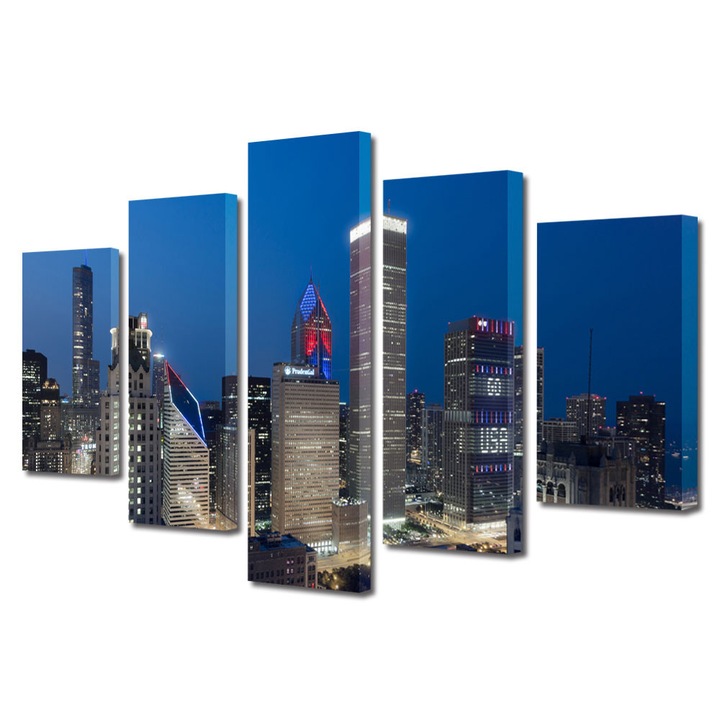 Set Tablouri Multicanvas 5 Piese Urban Orase 4 Iulie in Chicago, 70 x 125 cm