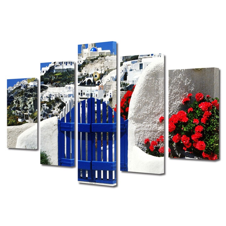 Set Tablouri Multicanvas 5 Piese Urban Orase In Grecia, 70 x 125 cm