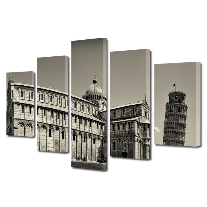 Set Tablouri Multicanvas 5 Piese Urban Orase Turnul din Pisa Italia, 70 x 125 cm