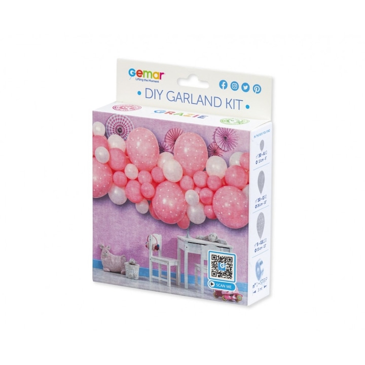 Гирлянд от балони, Gemar, 65 бр, розови