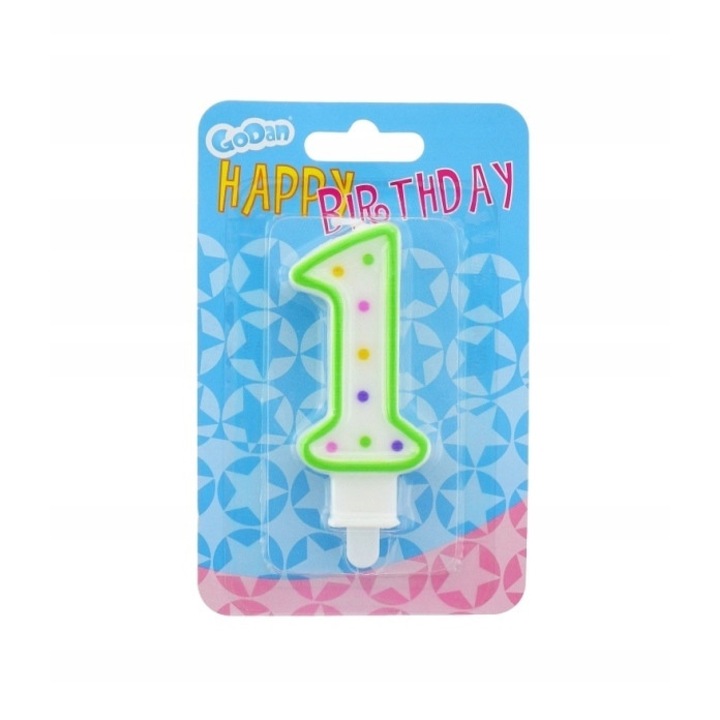 Свещ за торта Godan, Цифра 1, 7,5 см, Многоцветна
