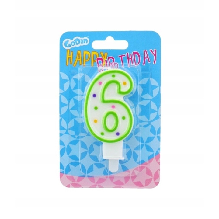 Свещ за торта номер 6, Годан, 6.75 мм, Многоцветна